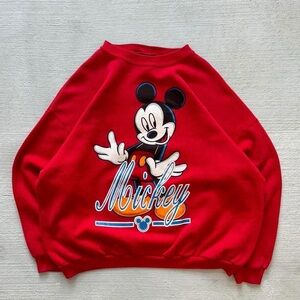Vintage Disney Red Crewneck Sweater with Mickey Mouse Design